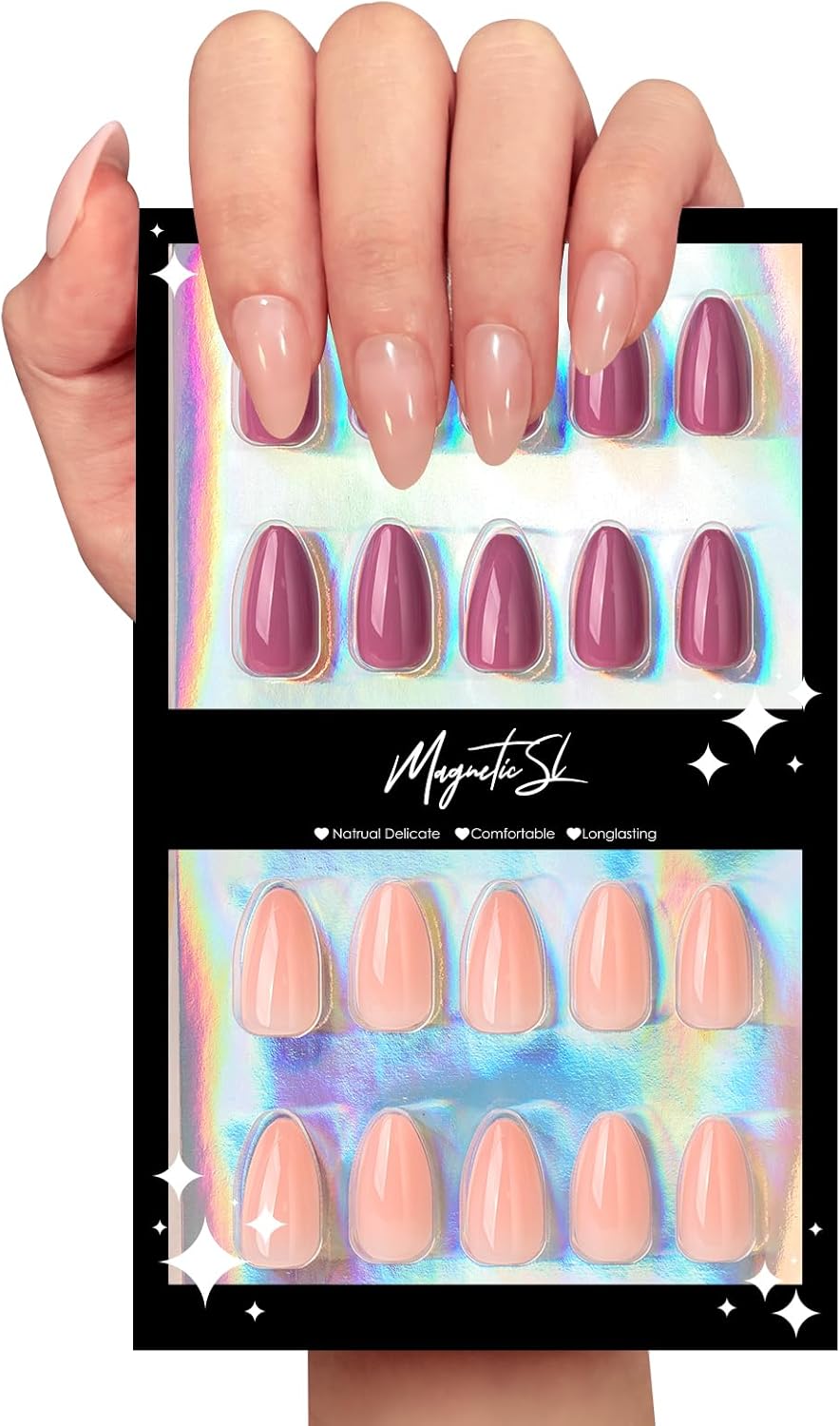 64PCS Pinkish Nude & Fall Mauve Press On Nails - Short Almond False Nails with 2