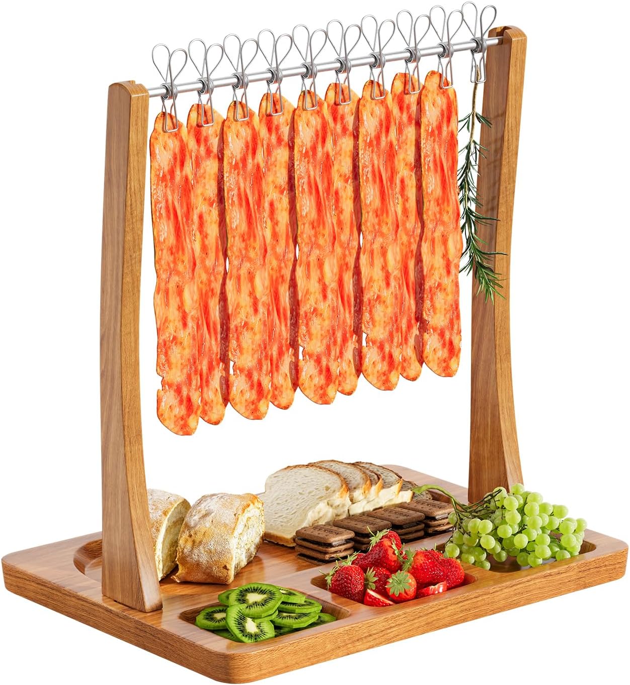 Acacia Bacon Display Rack,Patented Design Bacon Clothesline Serving Tray,Wooden 