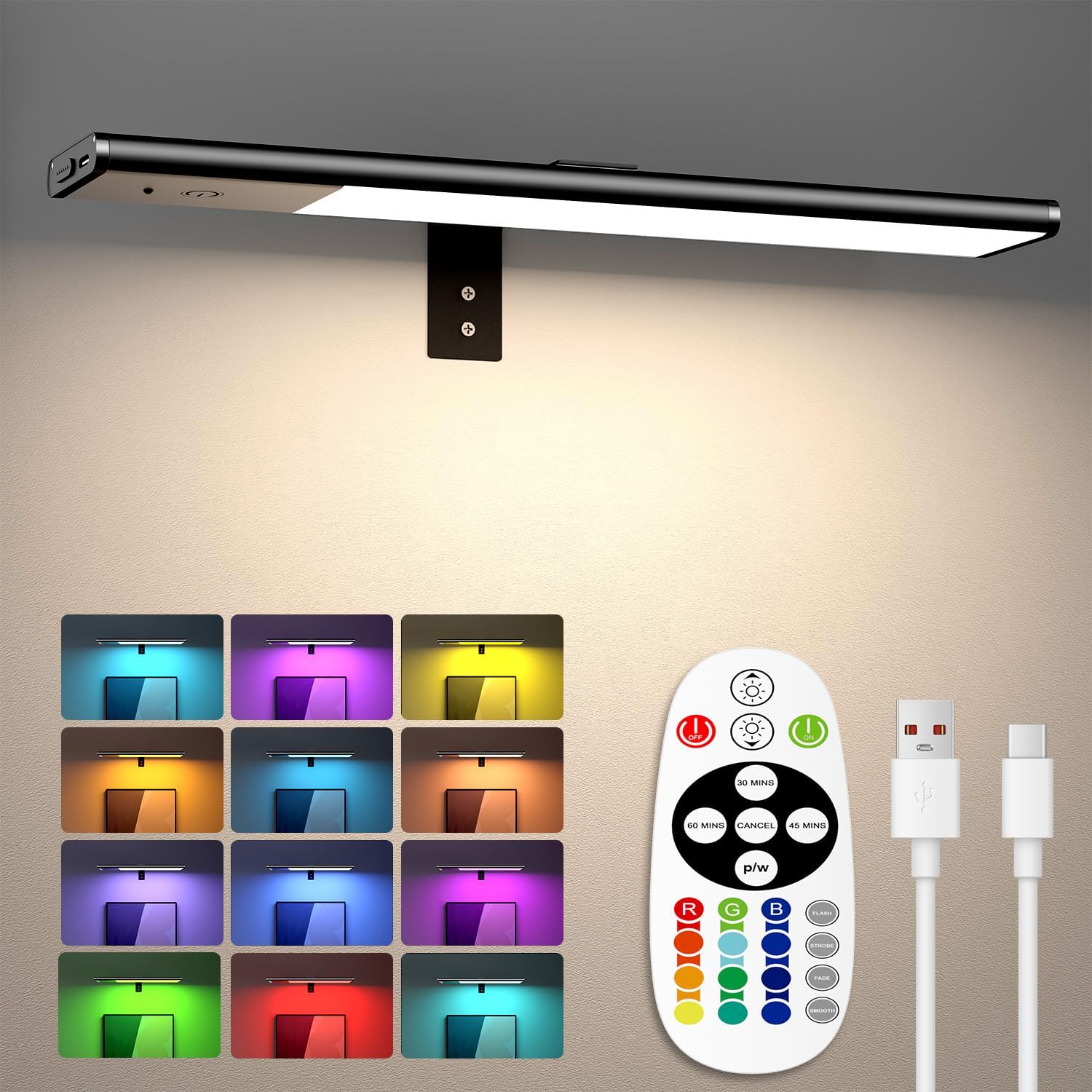 Diomart Picture Lights for Wall, 12'' Dimmable Remote LED Art Light with 15 Colo