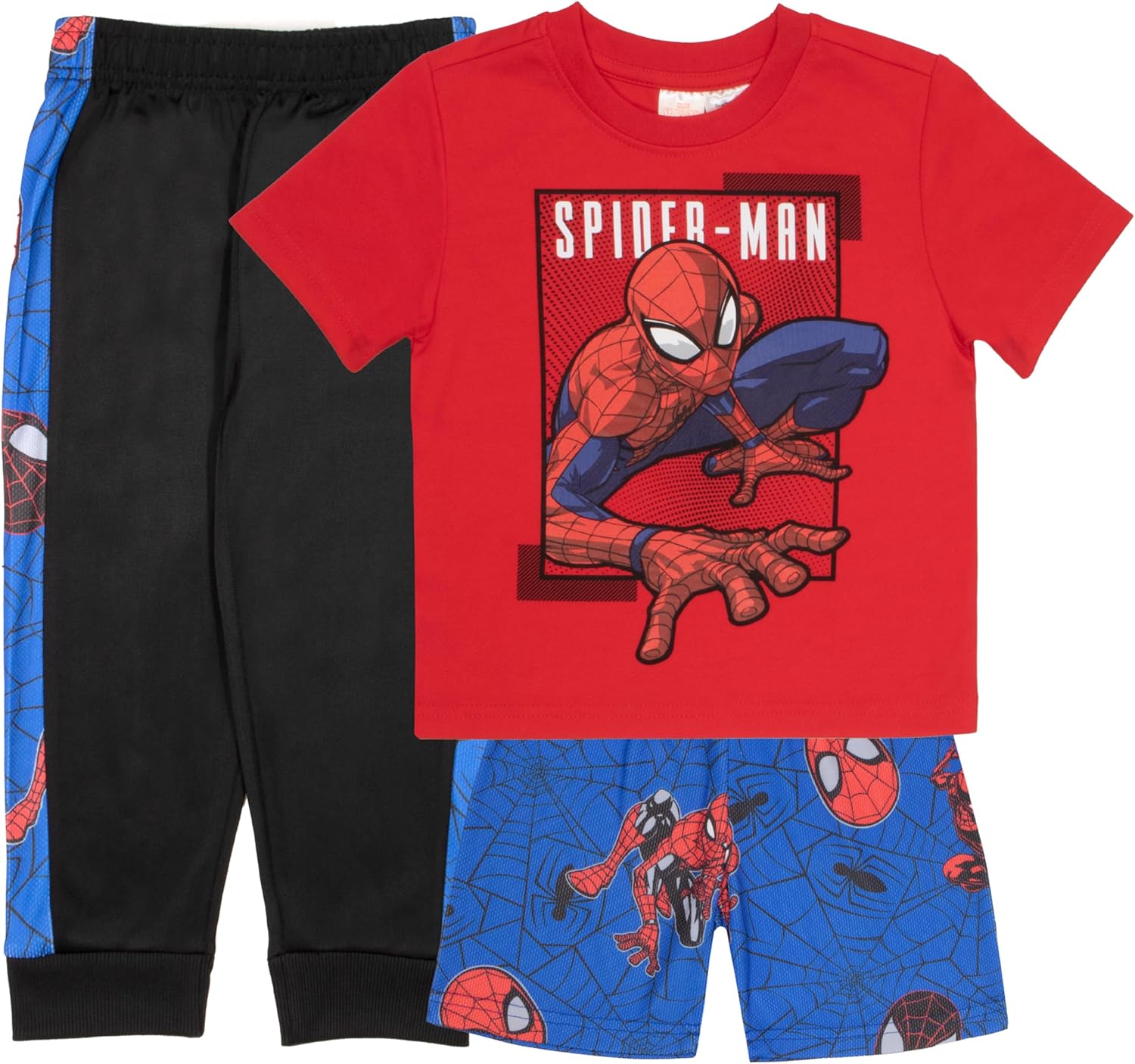 Marvel Spider-Man Wallcrawler Boys 3-Piece Set - Spiderman Short Sleeve T-Shirt,
