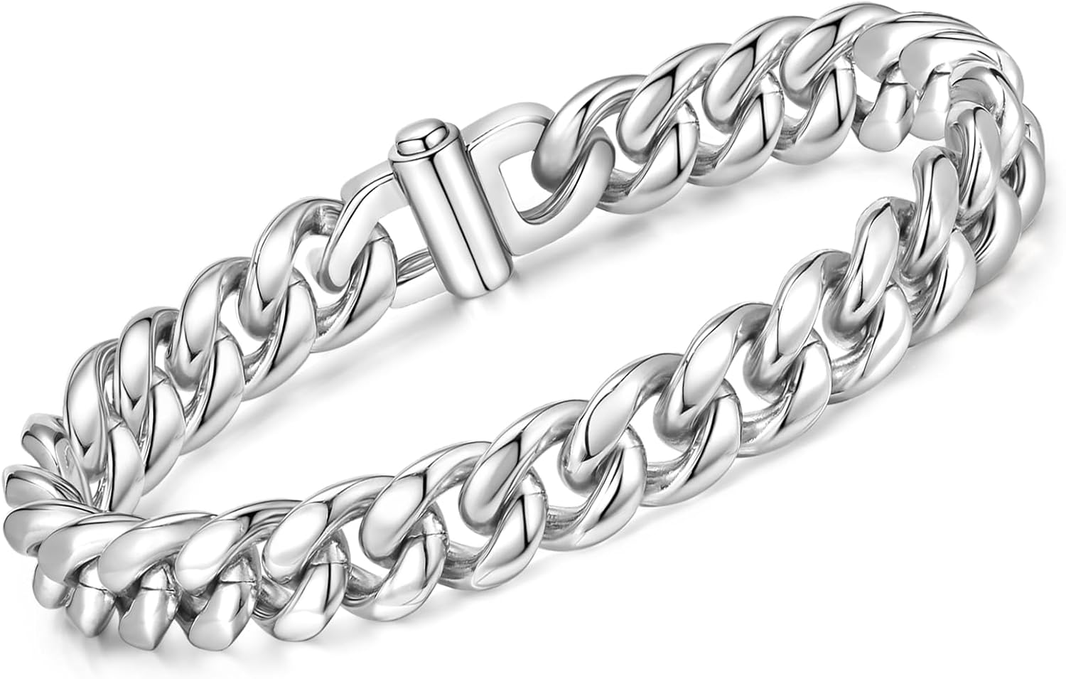 VNOX Cuban Link Bracelet for Men, Chunky Metal Chains Silver Bracelets for Men, 