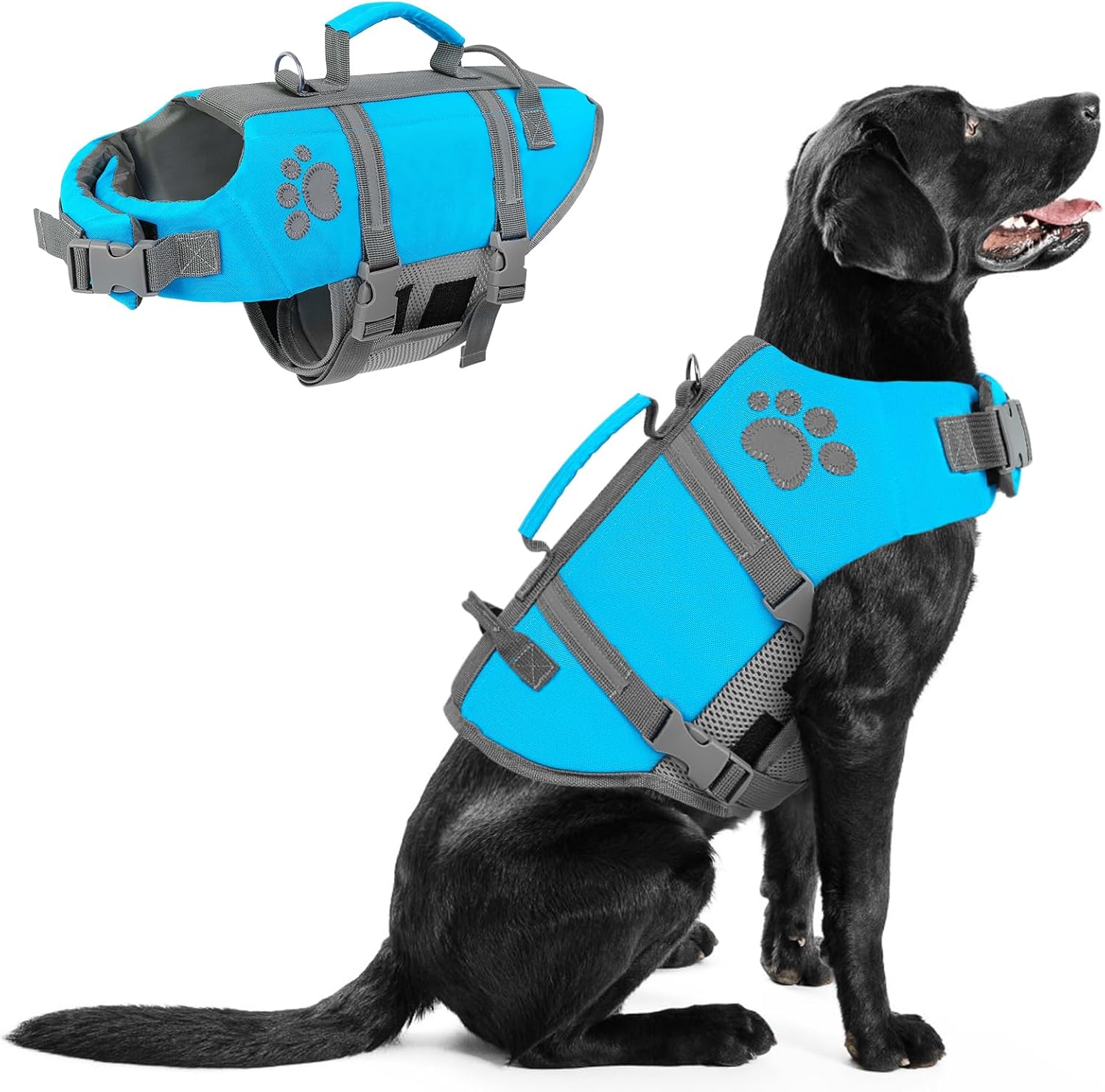 Queenmore Large Dog Life Vest for Swimming, XL Dog Life Jacket with Handle Hook,
