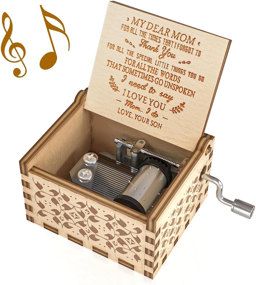 Ucuber You are My Sunshine Music Box, Gift for Mom from Son, Wood Laser Engraved