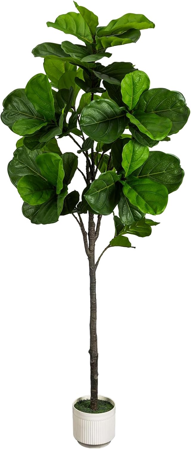 LuceAlberi Artificial Fiddle Leaf Fig Tree 6FT - Large Fake Tree with White Plan