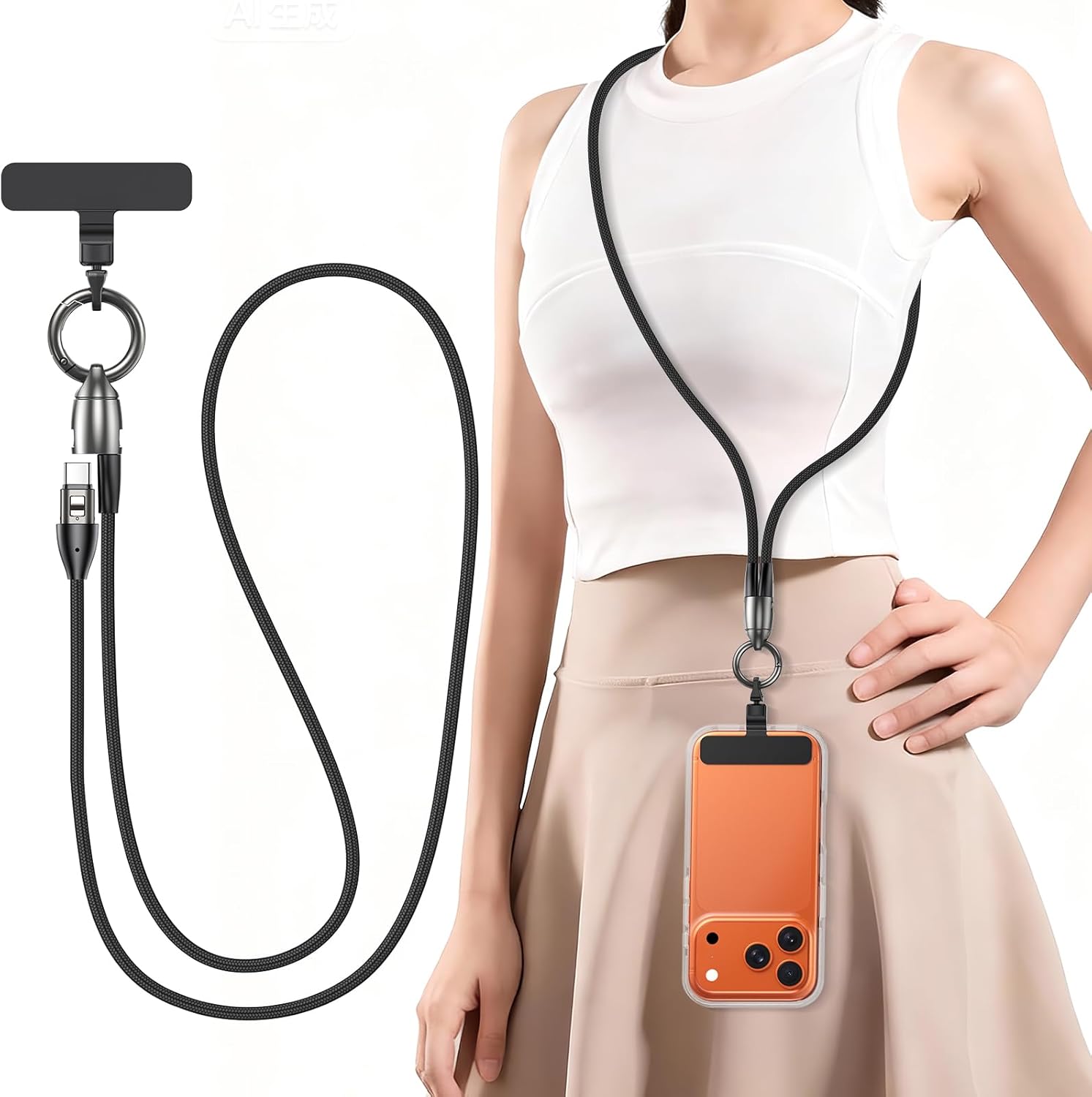 Phone Lanyard Crossbody USB C Cable, PD 240W USB C to USB C Cables, Anti Theft P