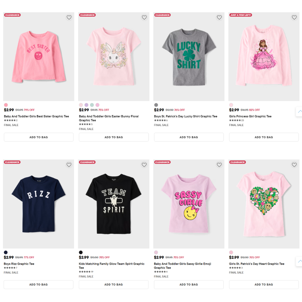 Kids Clothing Clearance Sale at The Children’s Place for $2.99