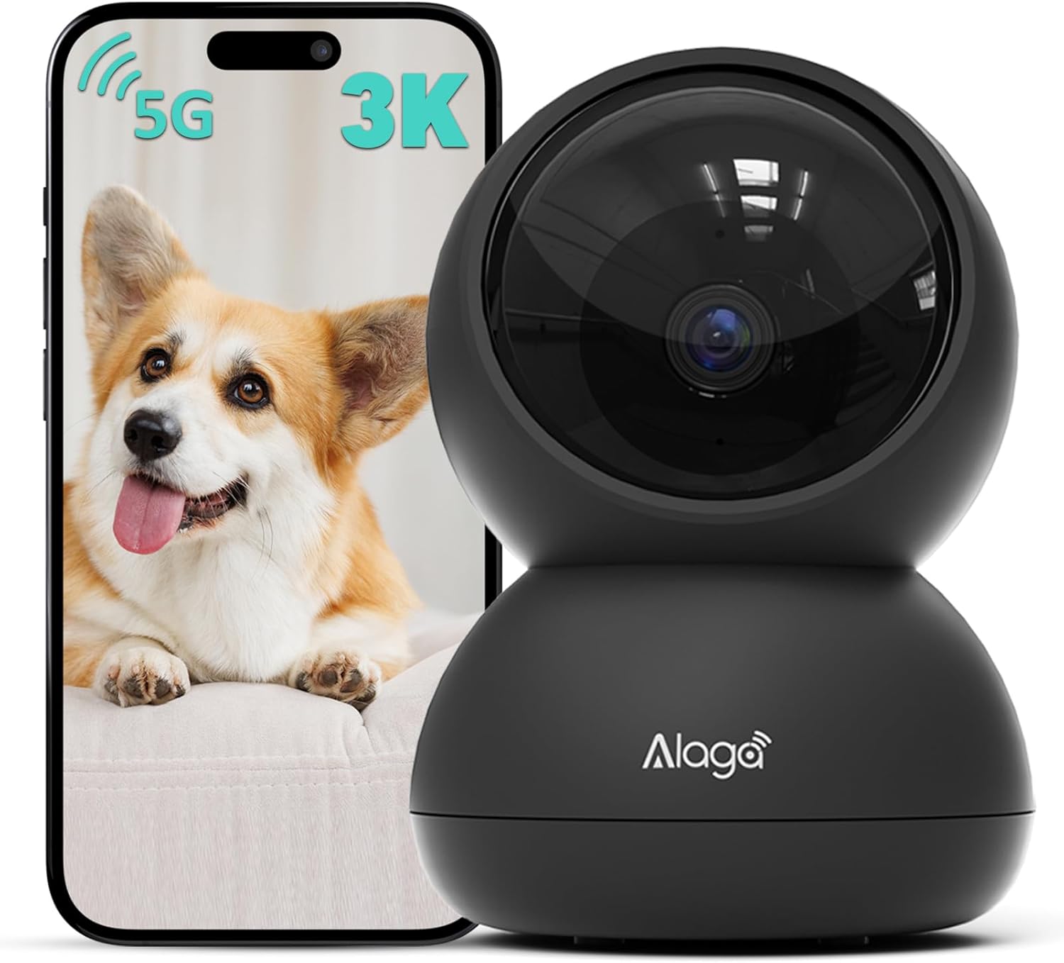 Alaga Indoor Security Camera,3K, 360° Pan/Tilt, Human/Pet/Motion AI, Night Visio