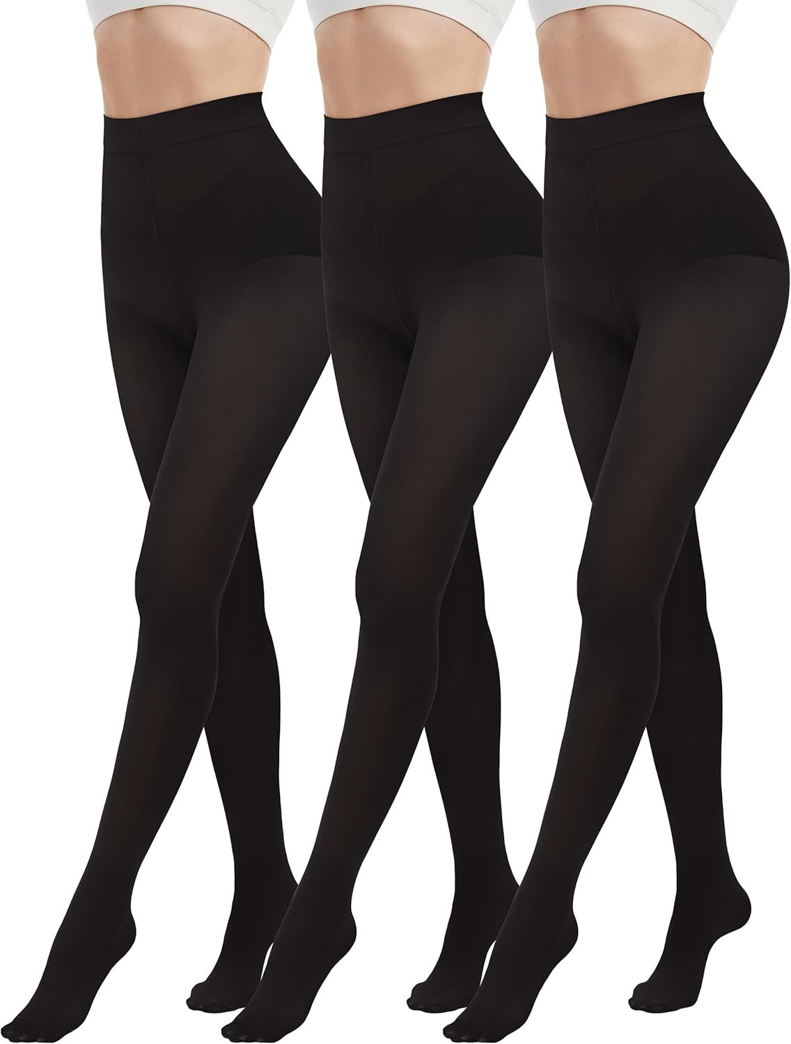 DDOBB 3 Pairs 80D Tights for Women Opaque Black High Waisted Stockings Womens Fo