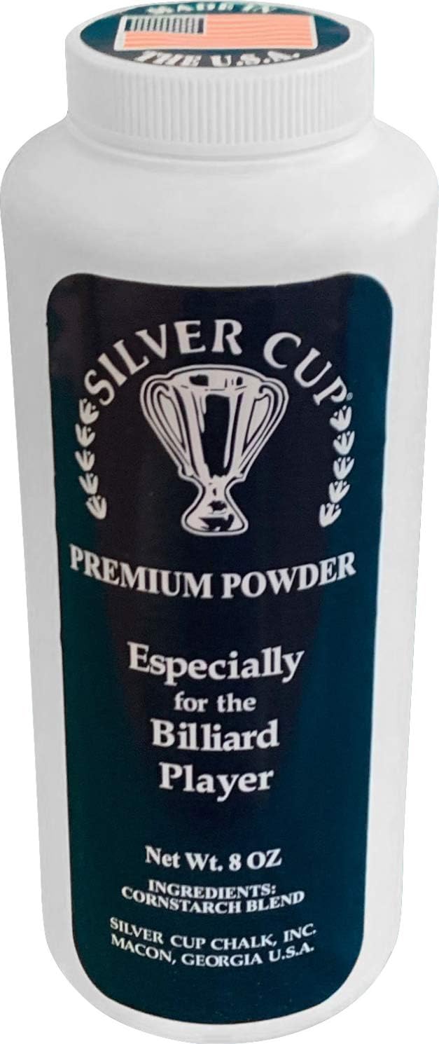 Silver Cup Billiard/Pool Premium Powder Hand Chalk, 8 Ounce Shaker Bottle, White