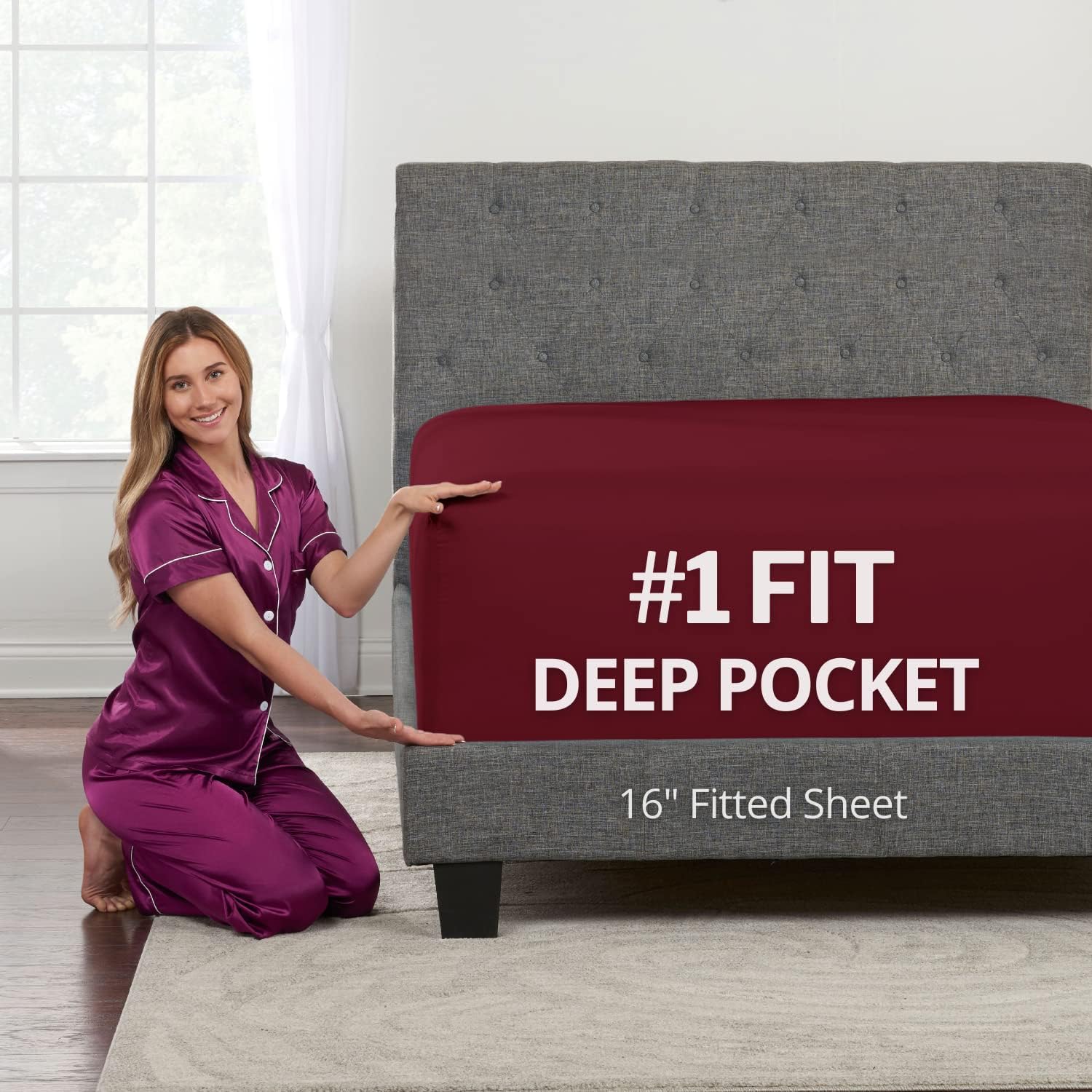 Kids Twin Deep Pocket Fitted Sheet 16'18' Deep Mattress & Toppers Burgundy