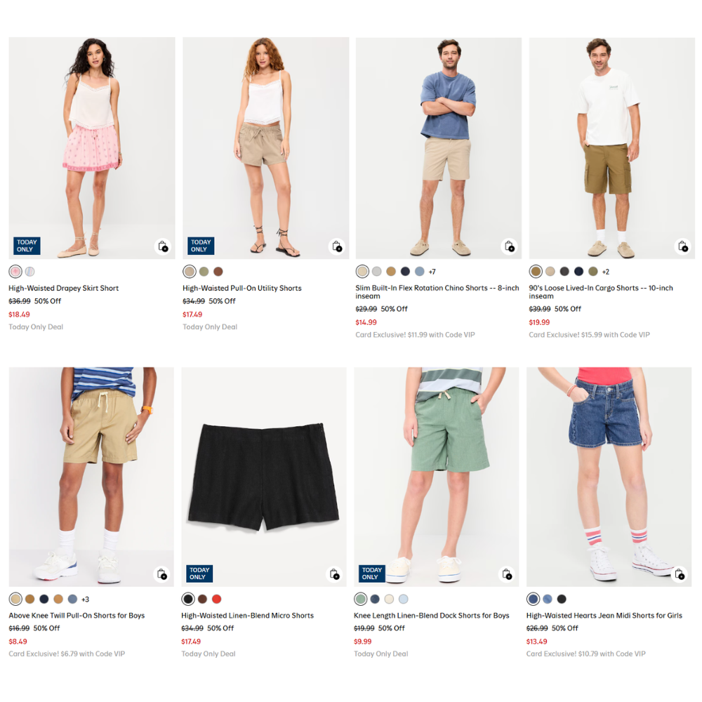 All Shorts Sale at Old Navy: Save Up to 50%
