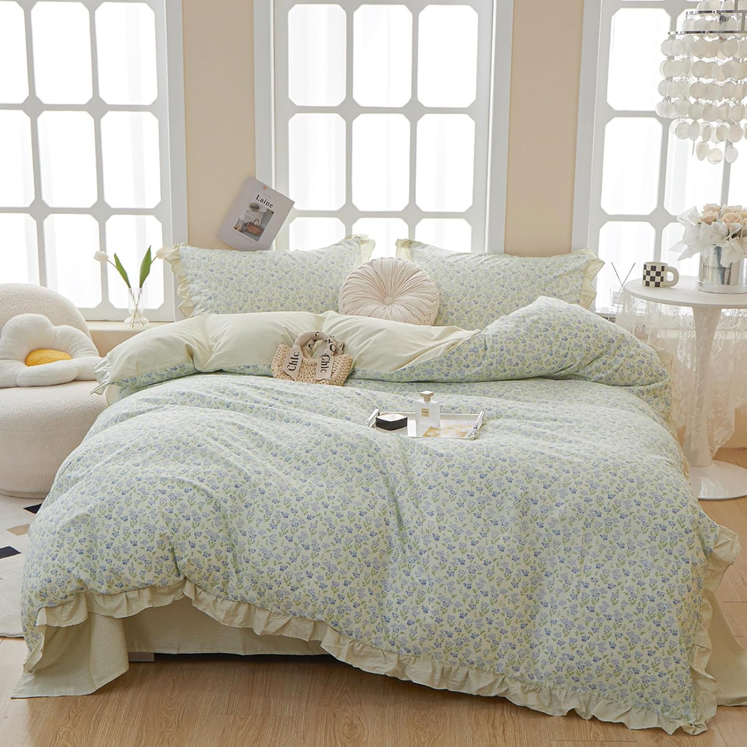 VM VOUGEMARKET Ruffle Duvet Cover Set Queen ONLY $58.99 at Amazon