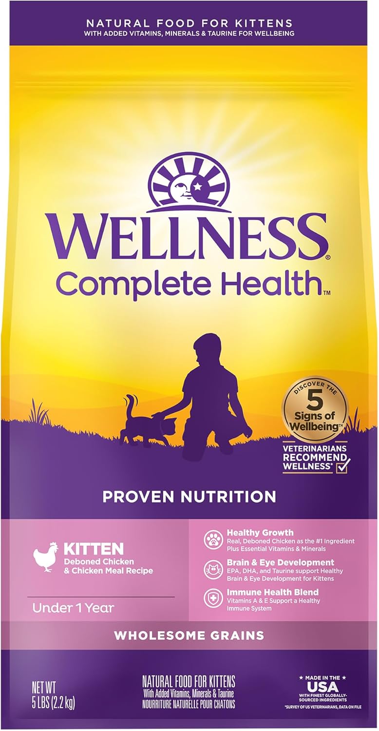 Wellness Complete Health Kitten Dry Cat Food, Natural, Wholesome Grains Kibble, 