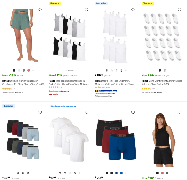 Hanes Apparel on Sale at Walmart