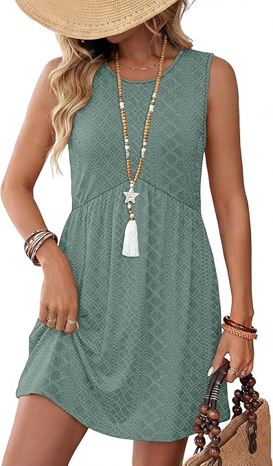 Women Casual Babydoll Crewneck Short Dress