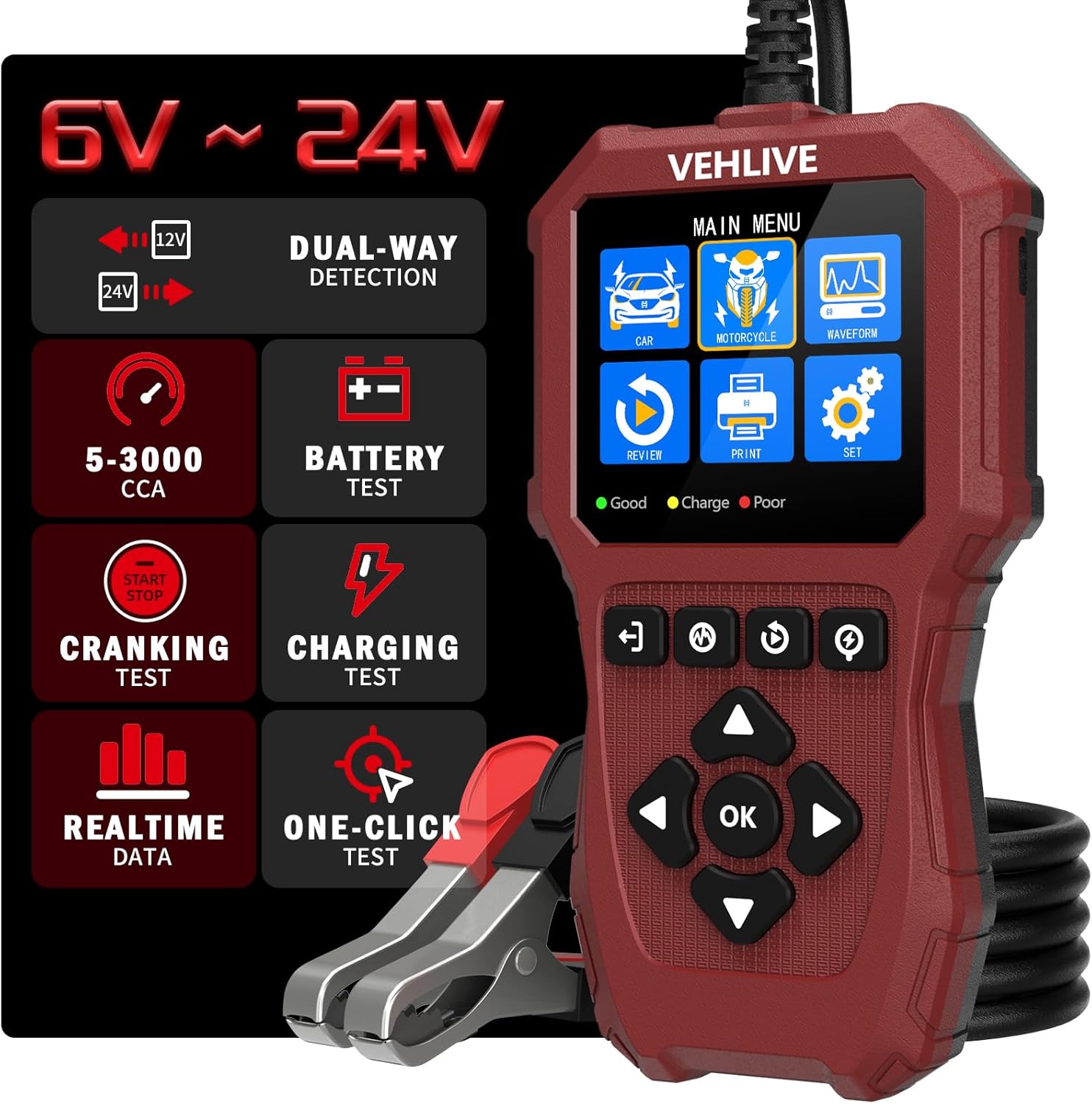 Car Battery Tester 6V 12V 24V with Lithium Ba ONLY $23.99 at Amazon