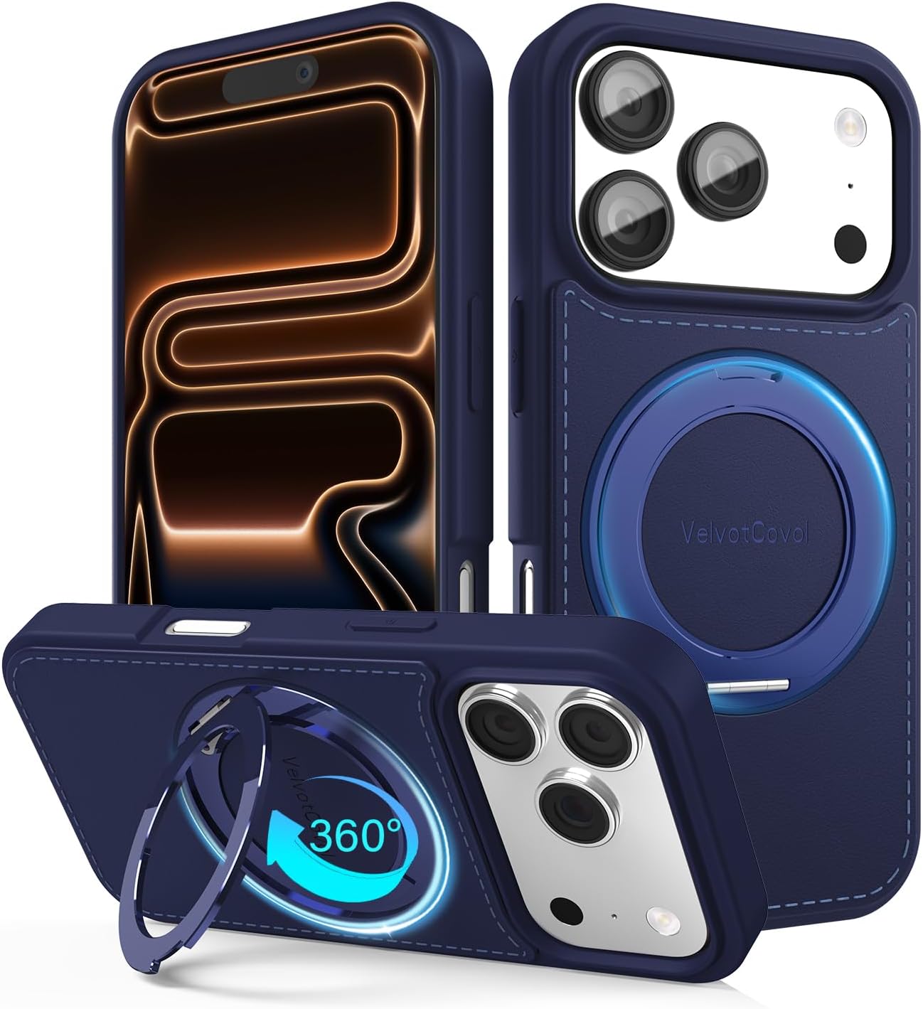VelvotCovol for iPhone 17 Pro Case [360° Rotatable Stand][17FT Military-Grade Dr