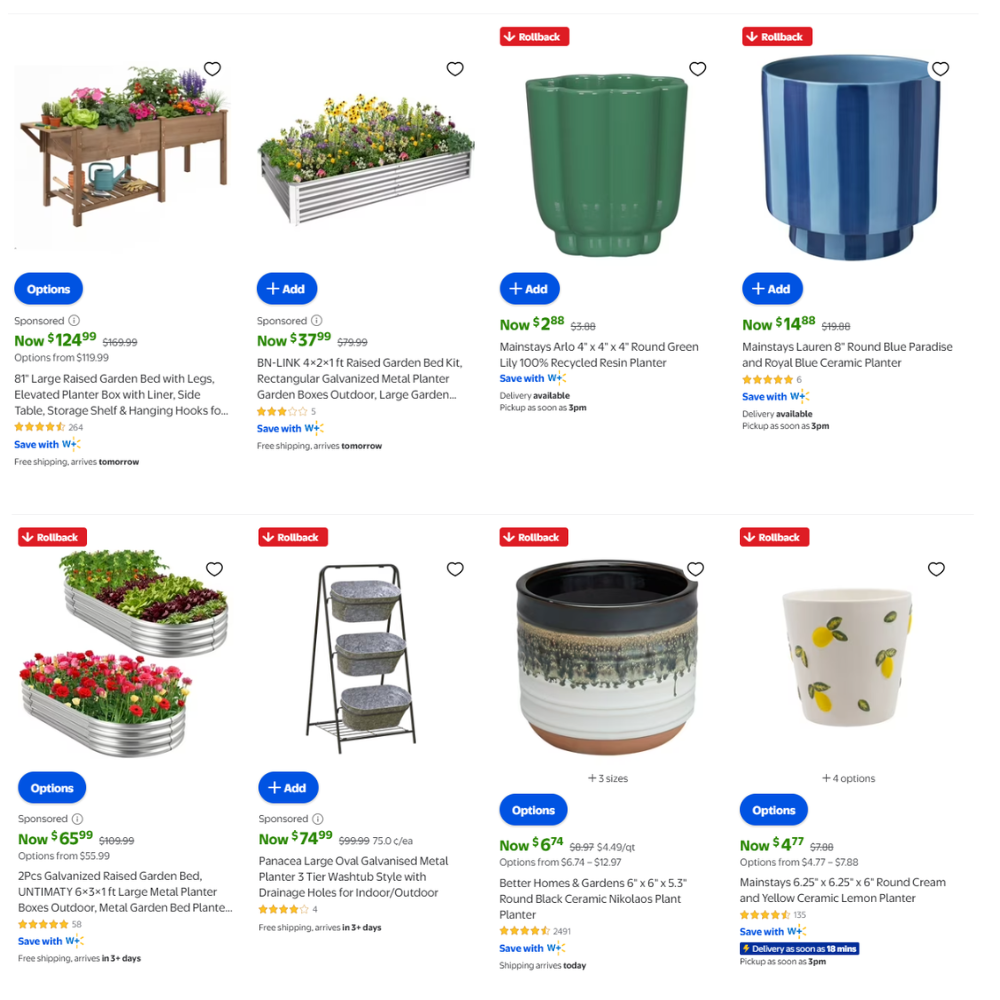Walmart Planters & Garden Bed Sale from $2.88