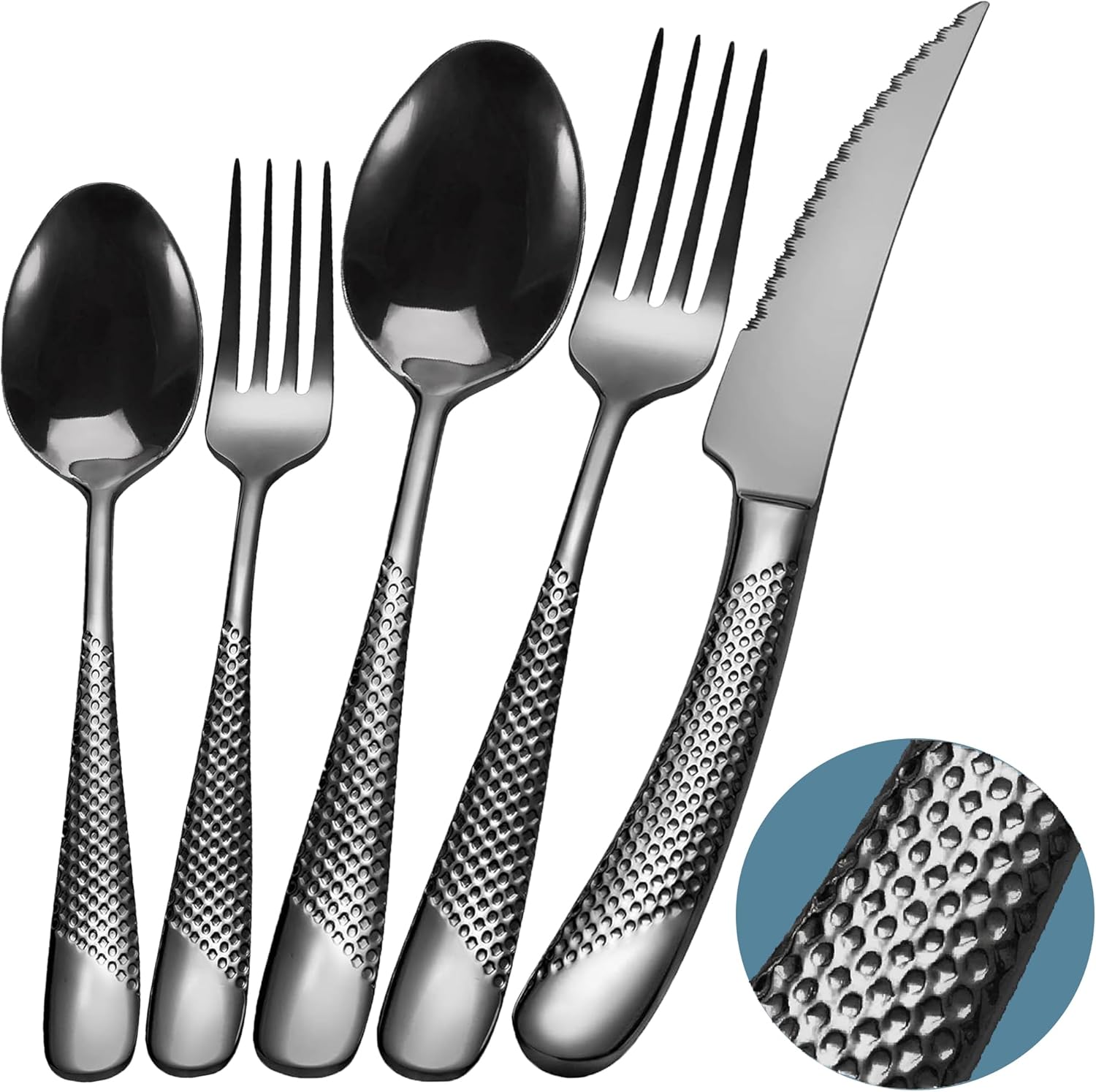 Runfly 20 Piece Hammered Black Silverware Set ONLY $39.99 at Amazon