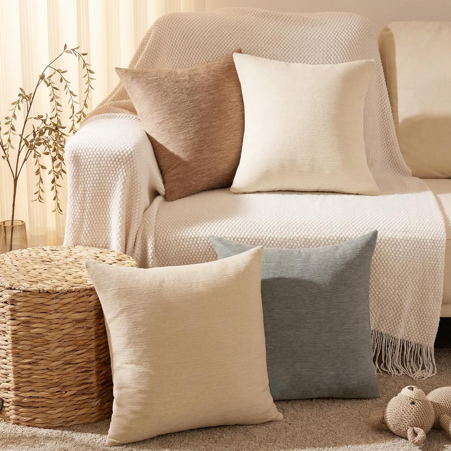 Set of 4 Neutral Throw Pillow Covers 18×18 In ONLY $18.00 at Amazon