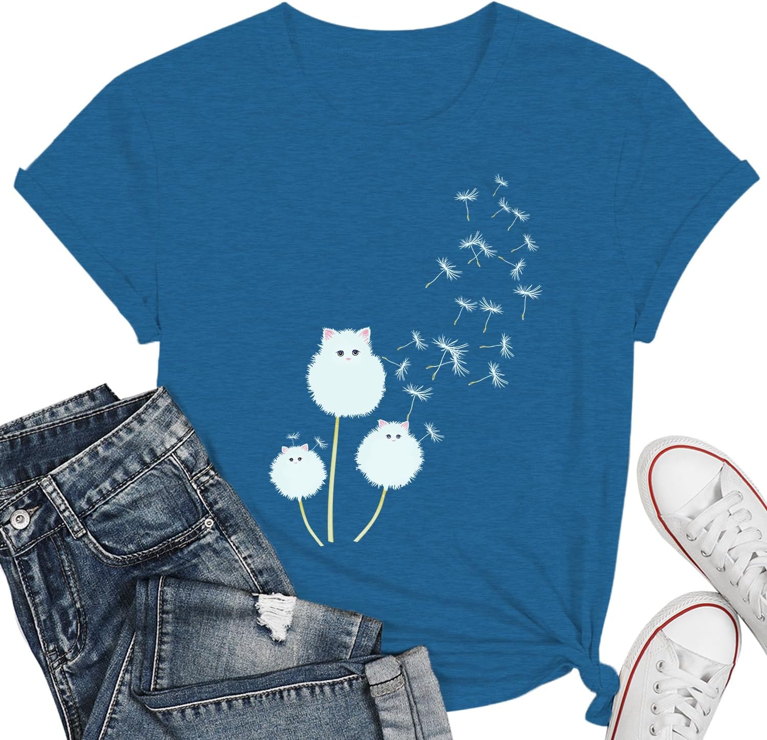 Cat Shirts for Women Flower Tee Shirts Womens Dandelion T-Shirt Cute Dandelion C