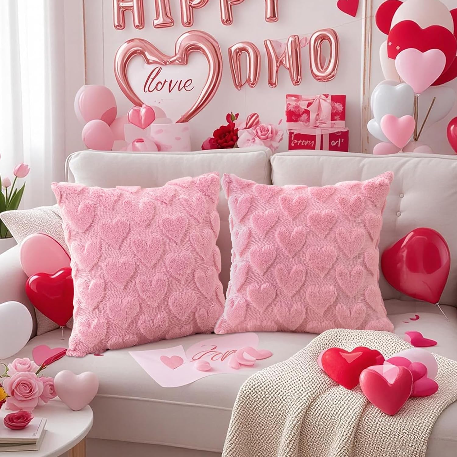 YIWSKJ Valentine’s Day Pink Heart Pillow Covers just $14.99 at Amazon