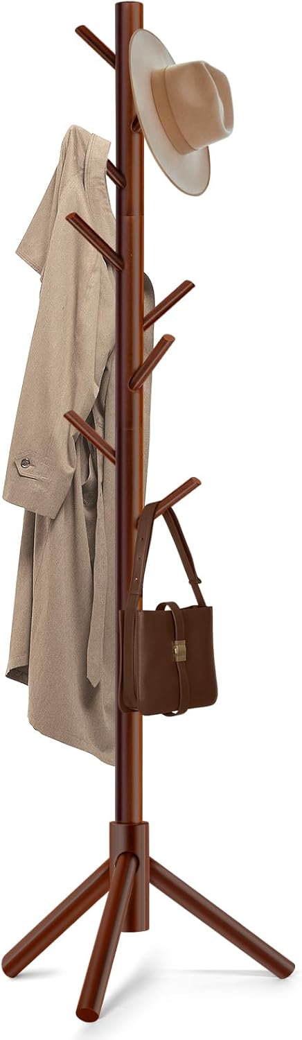 $15.xx Solid Wooden Coat Rack Freestanding with 8 Hooks Adjustabl
