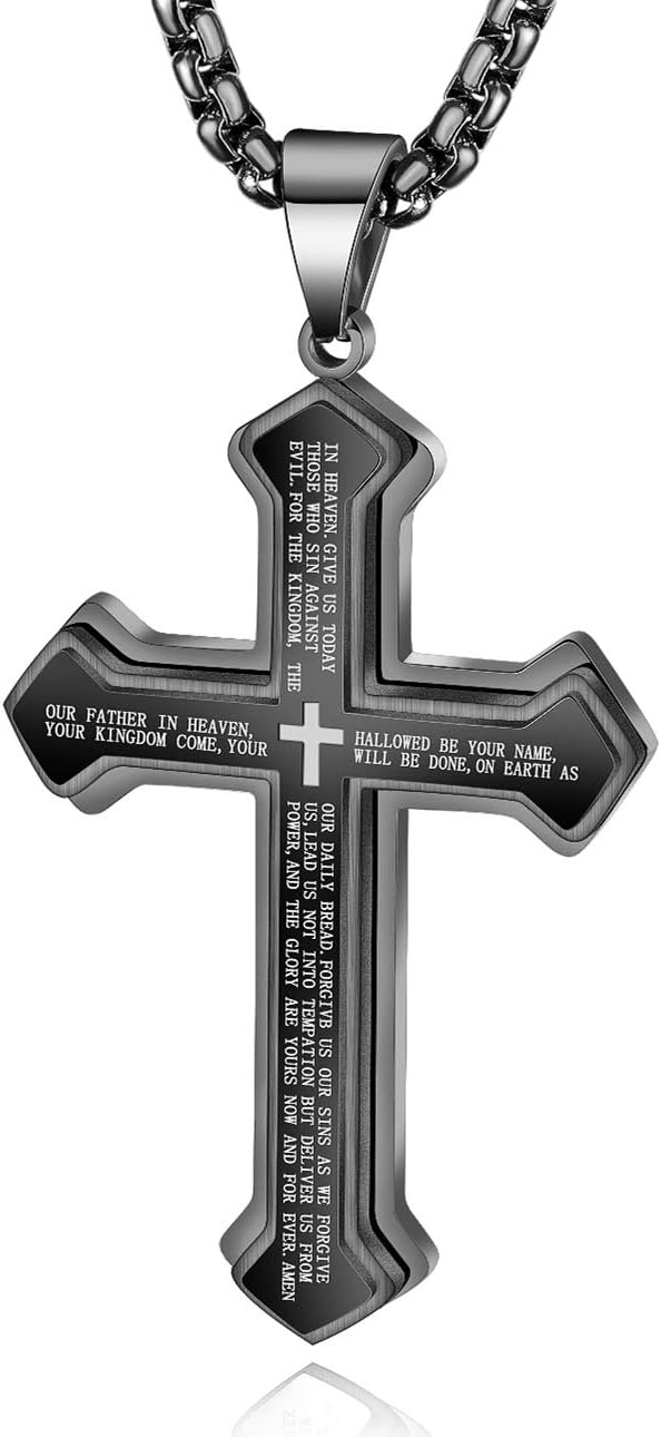 OLEVS Black Men’s Cross Pendant Necklace Larg ONLY $19.88 at Amazon