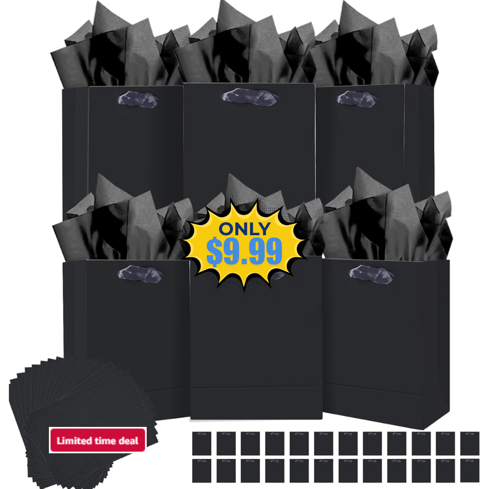 qiqee 24pcs Black Gift Bags