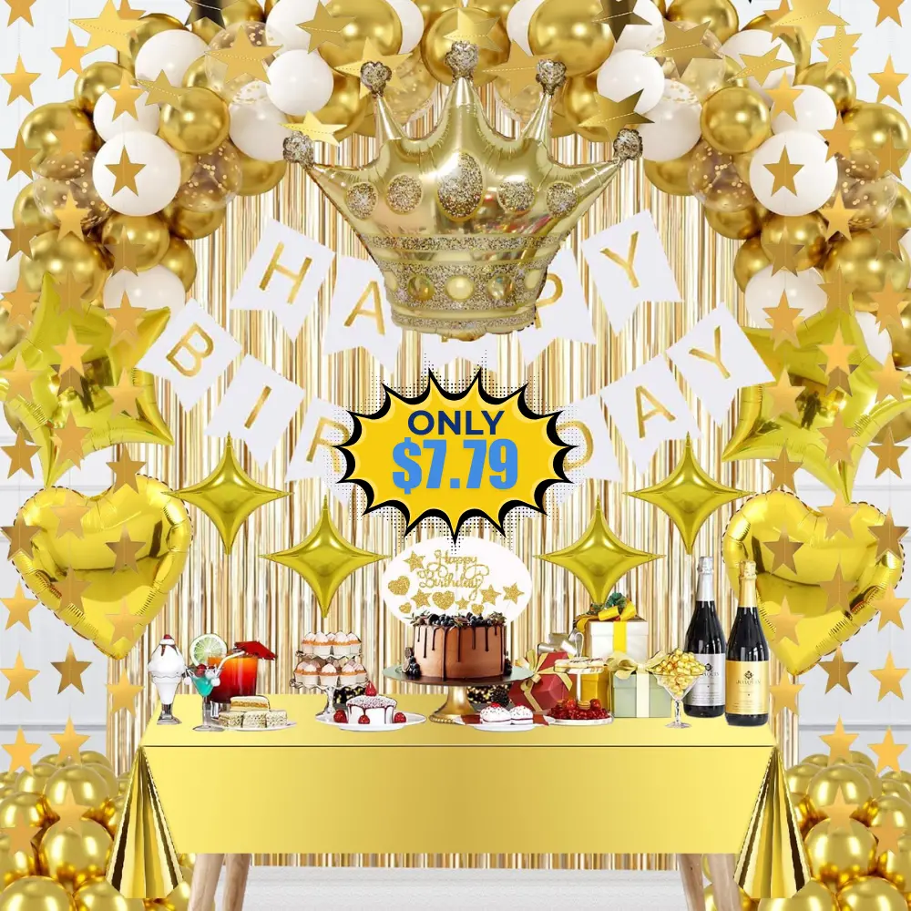 Gold Birthday Decorations Set Promo at DealsFinders.com