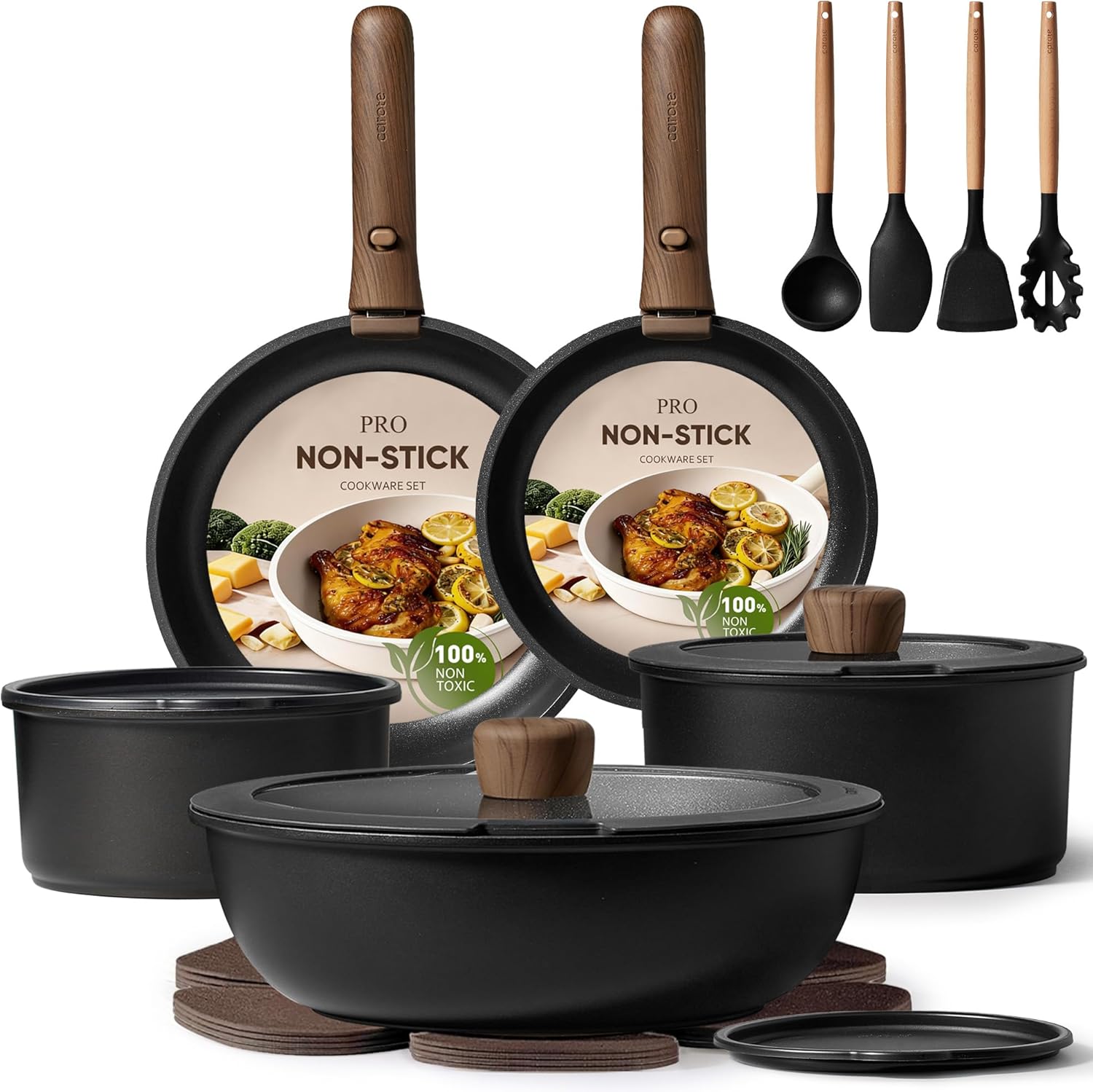 $59.xx CAROTE 19pcs Nonstick Cookware Set with Detachable Handle