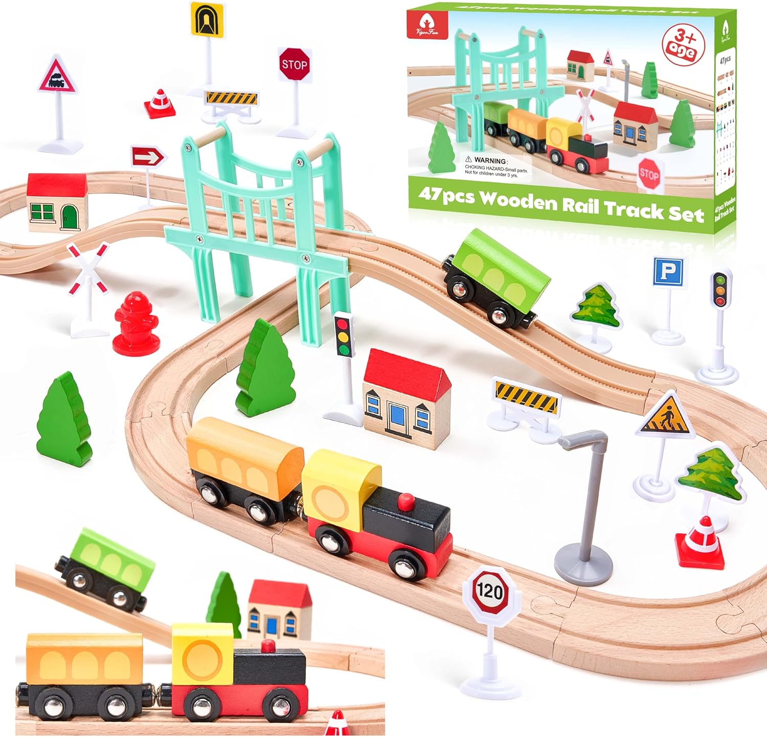 47Pcs Wooden Train Set for Toddlers ONLY $28.99 at Amazon