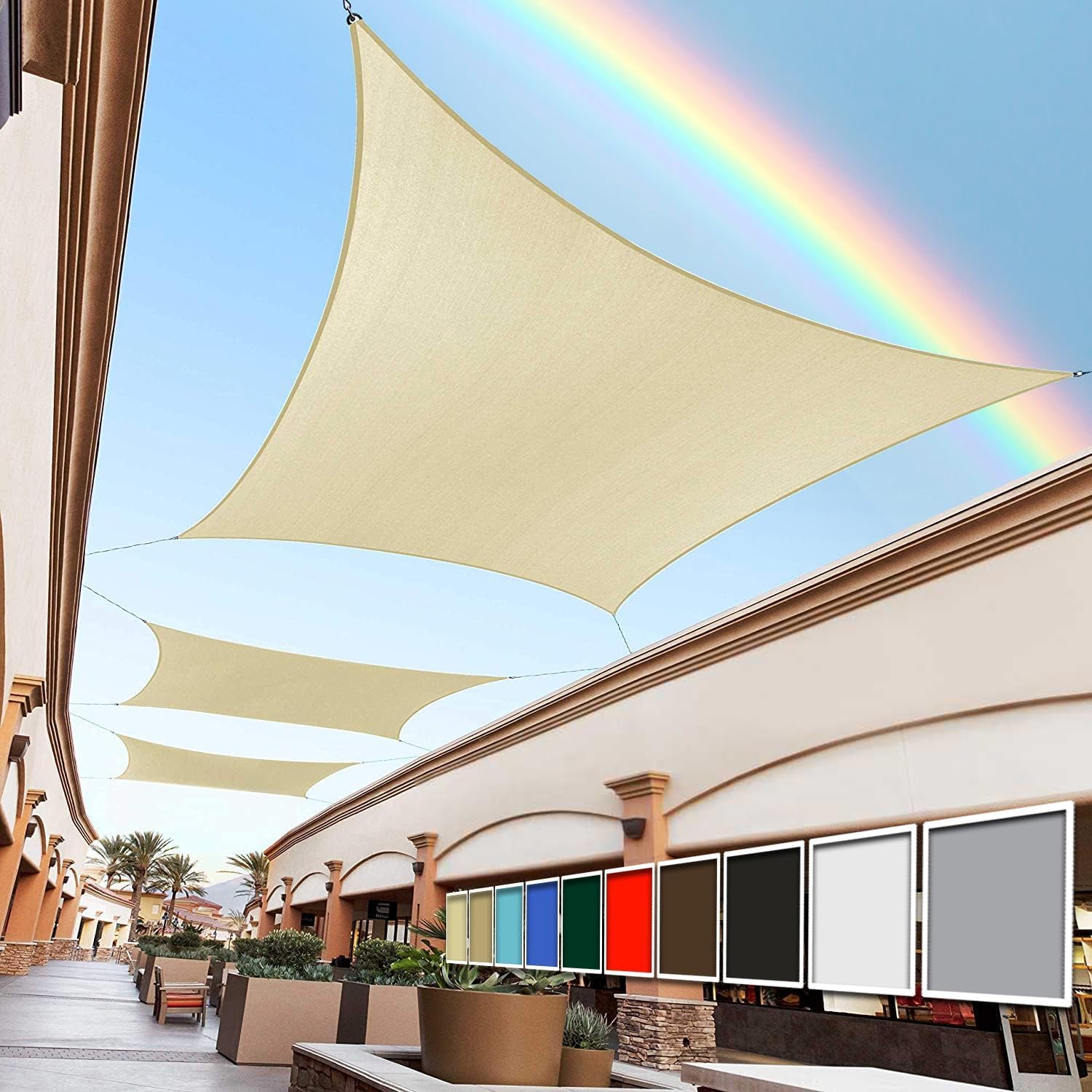 Royal Shade 8' x 16' Beige Rectangle Sun Shade Sail RS-SLR, UPF50+ 95% UV Blocka