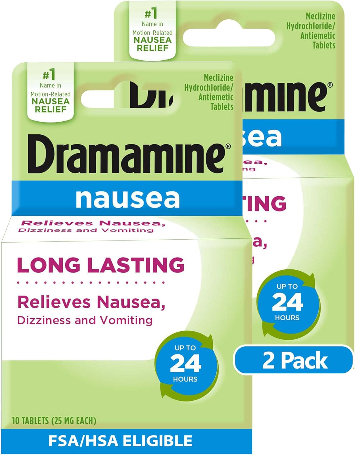 Dramamine Nausea Relief Tablets, Long-Lasting Anti-Nausea Support with 25mg Mecl