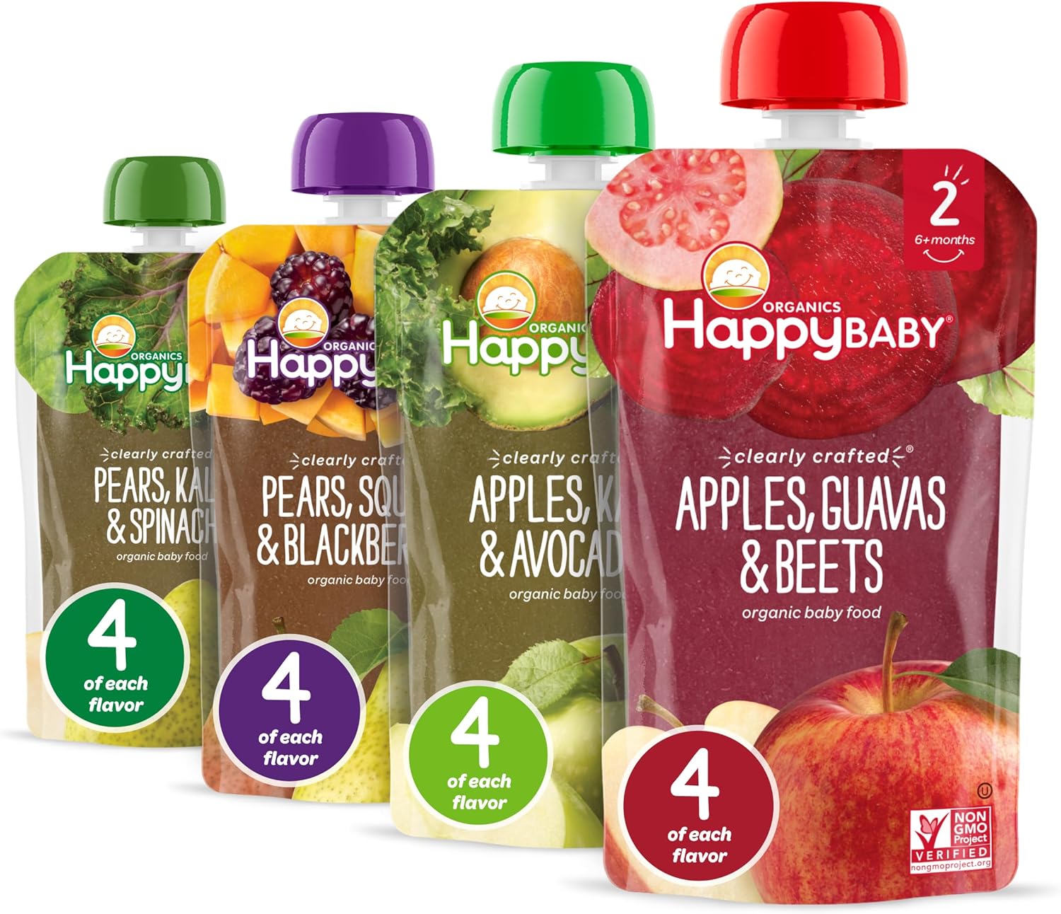 Happy Baby Organics Stage 2 Baby Food Pouches, Gluten Free, Vegan
