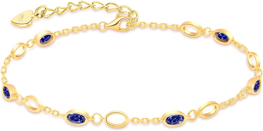 RIVIKOSep Birthstone Bracelets for Women,925 Sterling Silver Gold