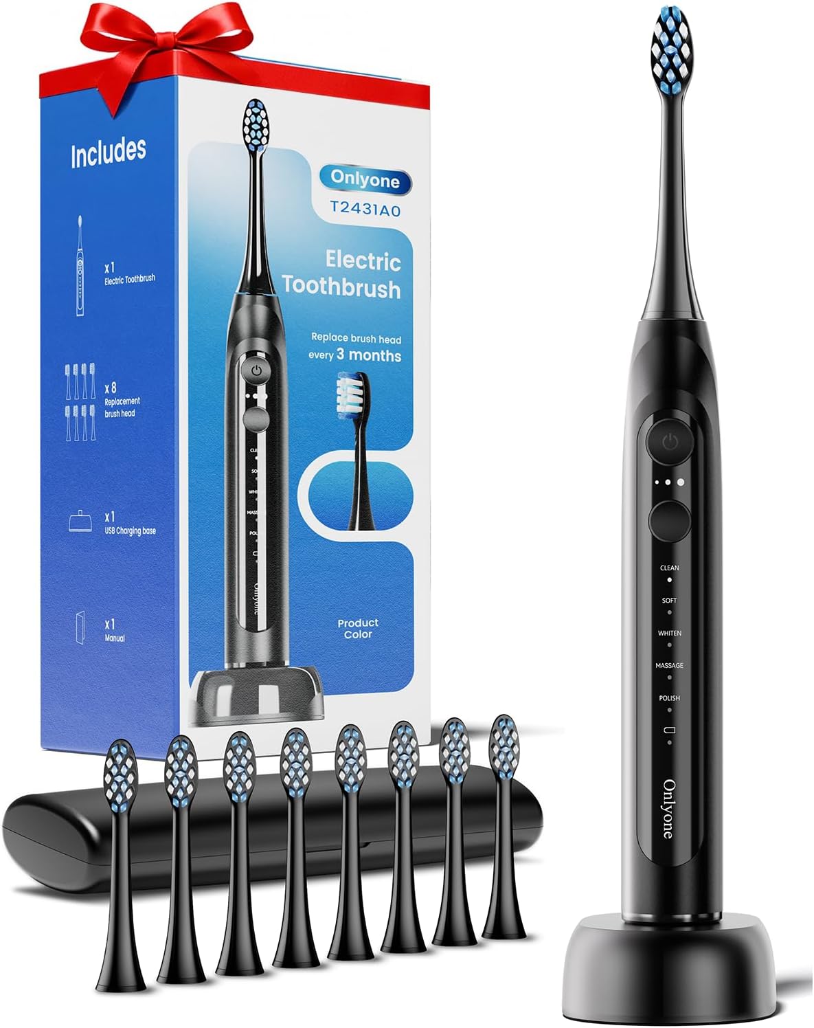Rechargeable Ultrasonic Electric Toothbrush with 8 Brush Heads