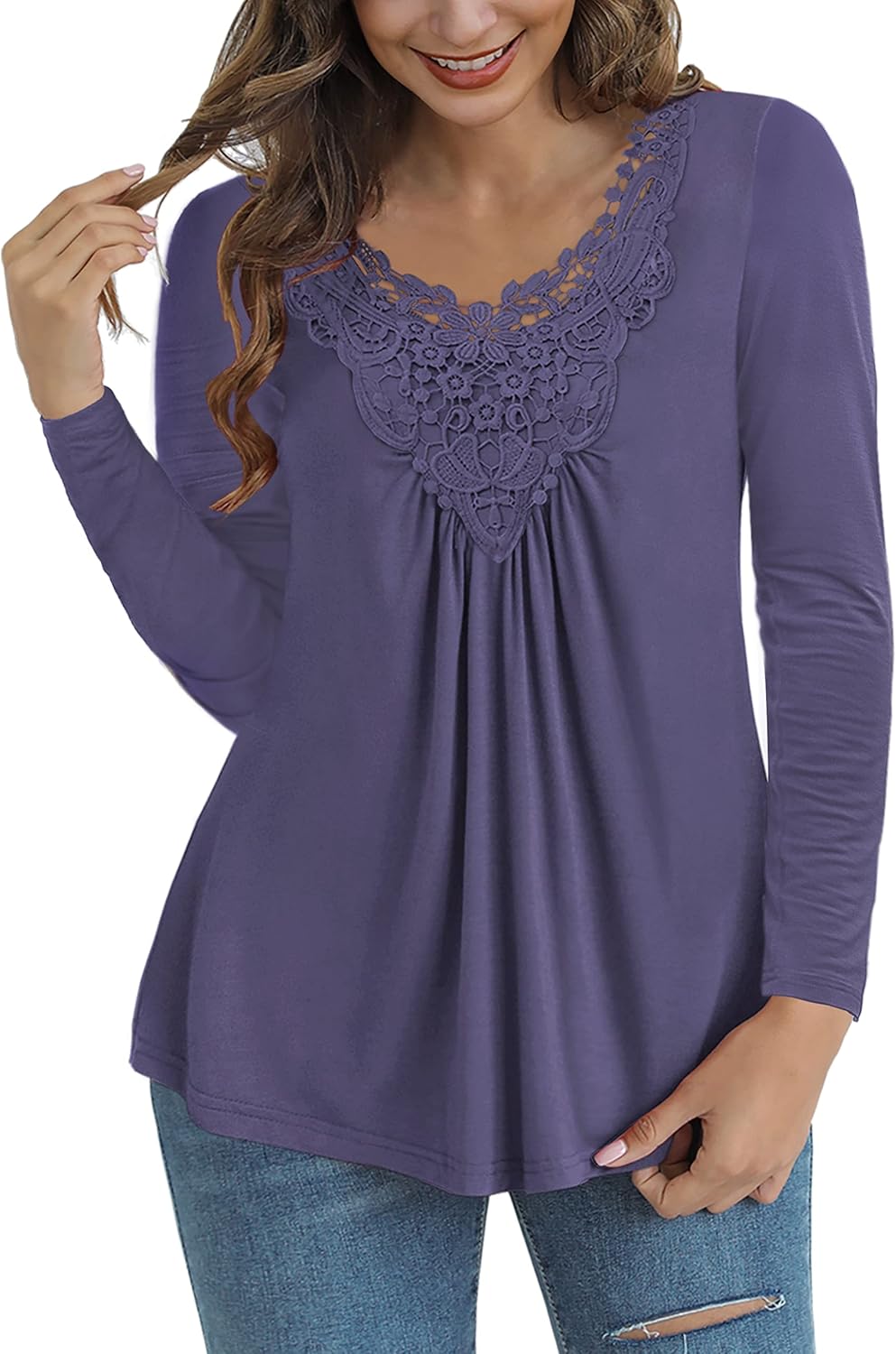 Tralilbee Women’s 2X Plus Size Tops Casual Blouse Long Sleeve Lac