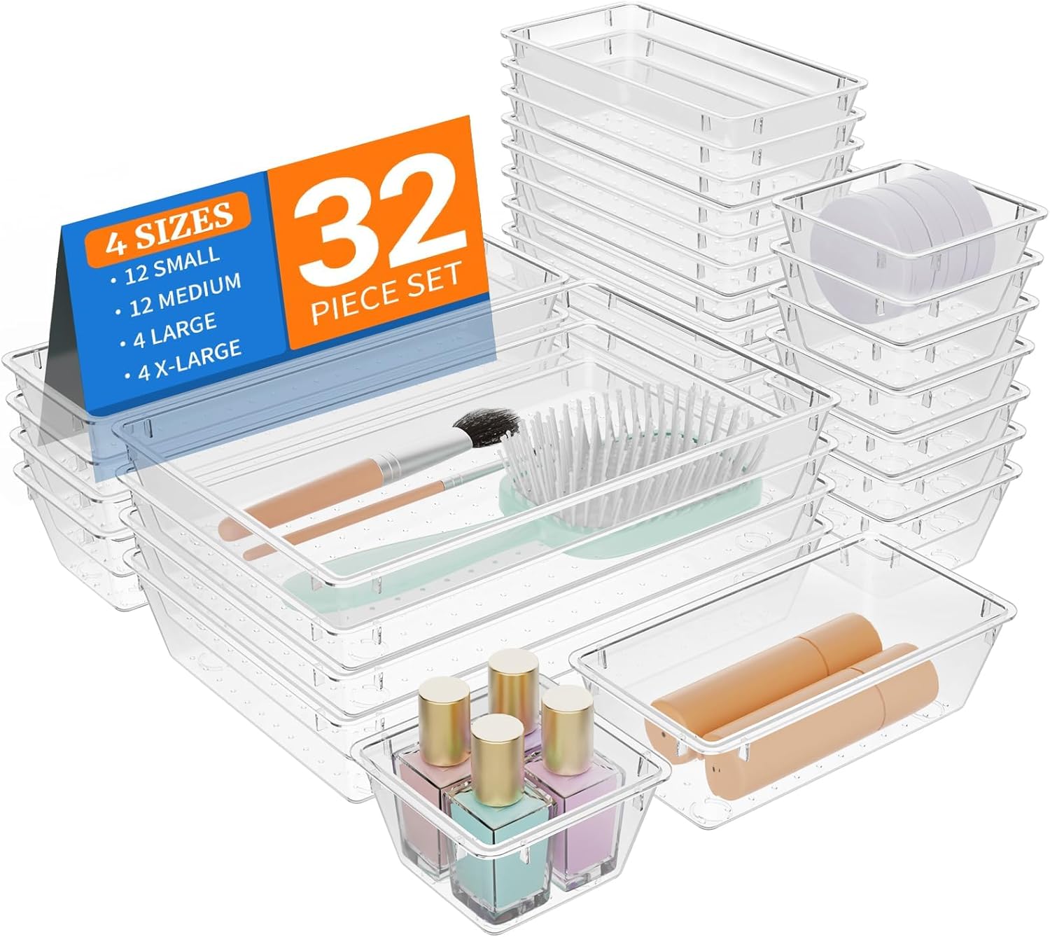 $9.xx StorMiracle 32 PCS Clear Drawer Organizer Set Vanity Storage Bins