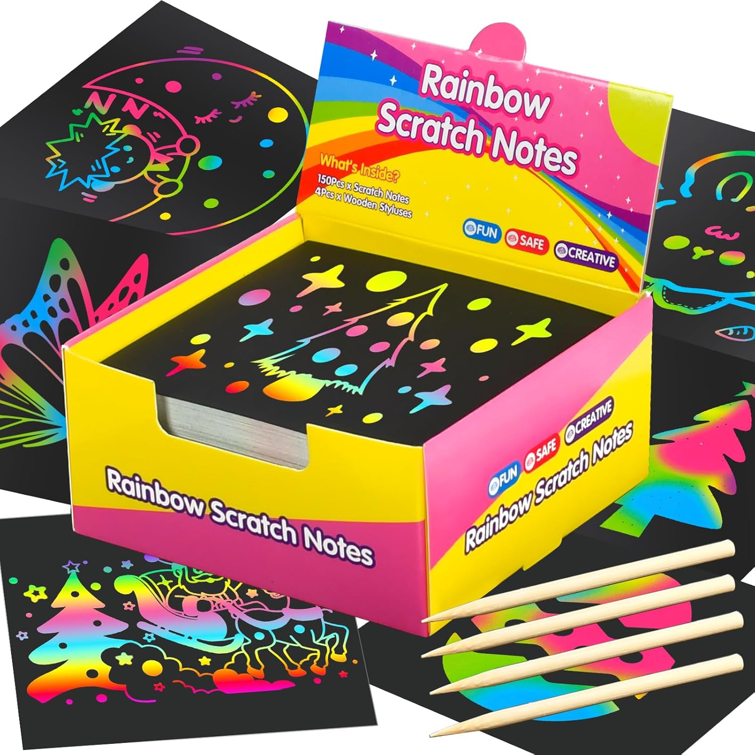 $4.xx Rainbow Scratch Paper for Kids Classroom Art Crafts Set