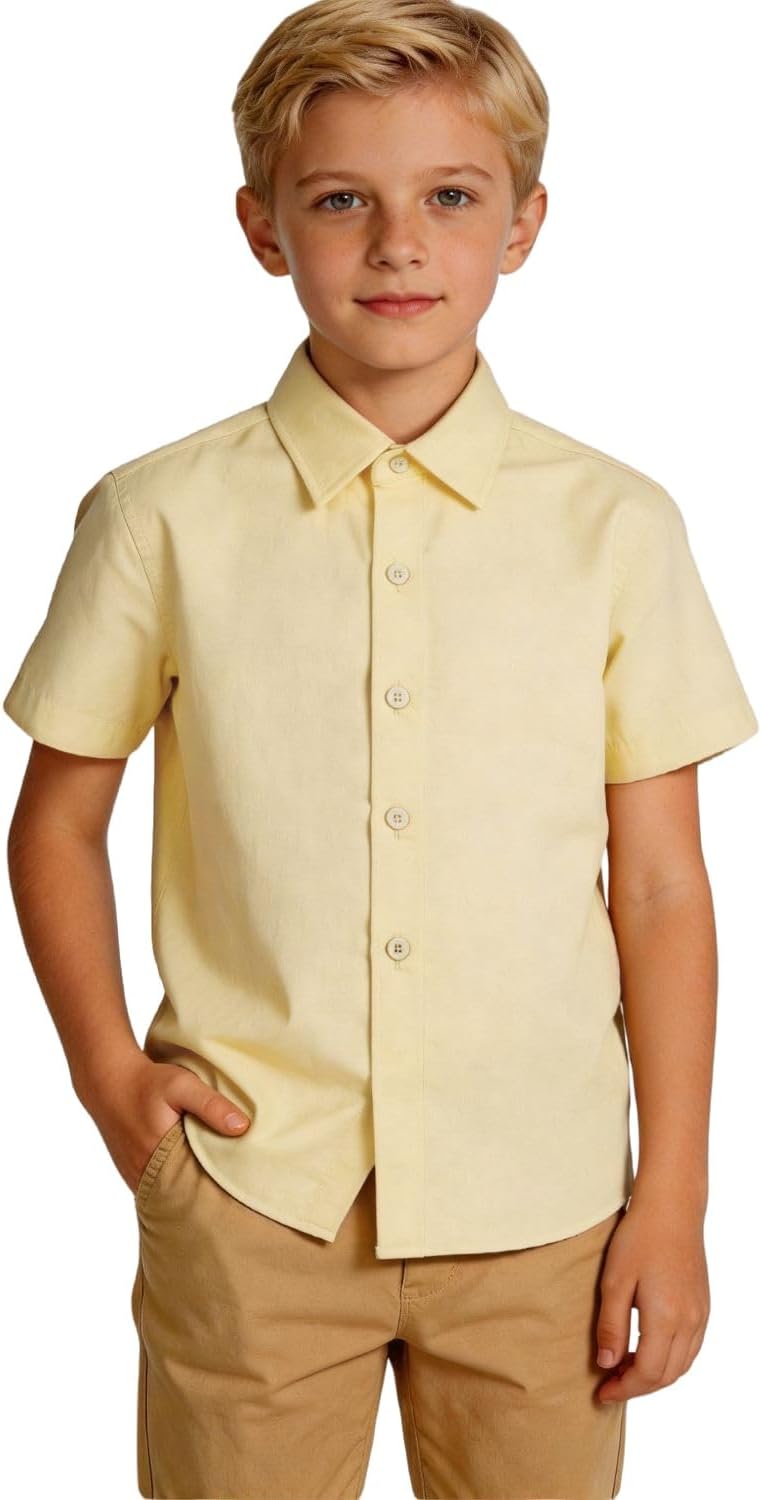 Kids Boy’s Short Sleeve Button Down Shirts Summer Dress Shirts fo