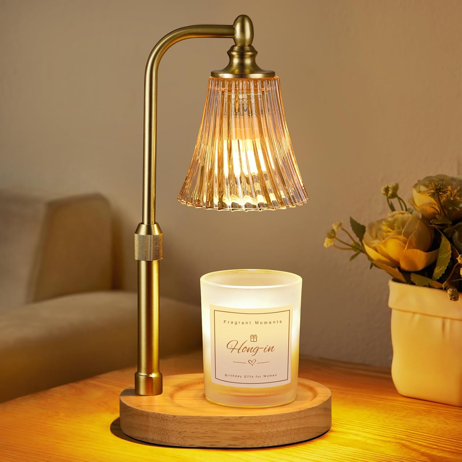 Amber Candle Warmer Lamp with Timer Dimmable,Birthday Gifts for W