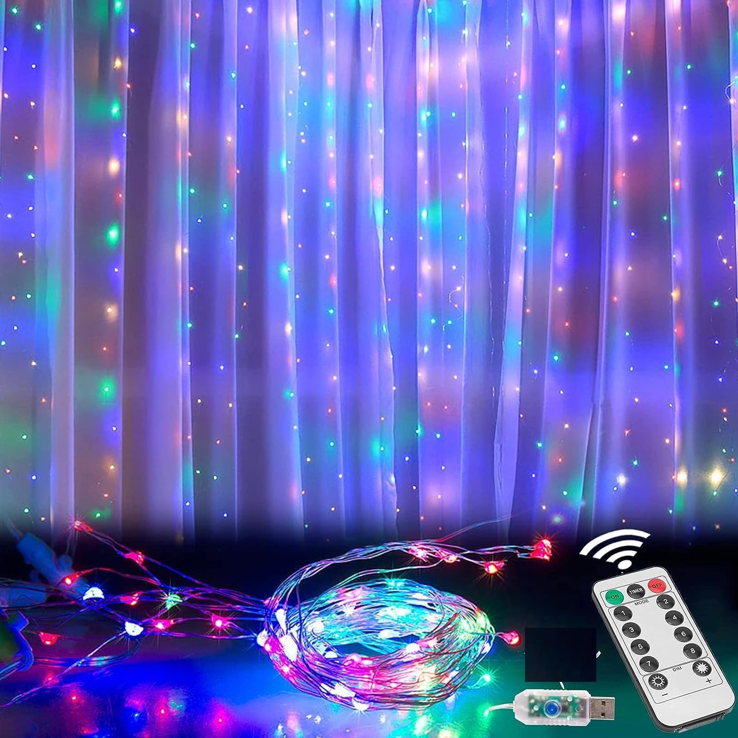 300Led Cuttable Curtain String Lights 10x10ft