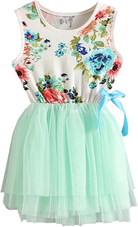 Little Girls Sleeveless Floral Princess Dress Tulle Tutu Sundress