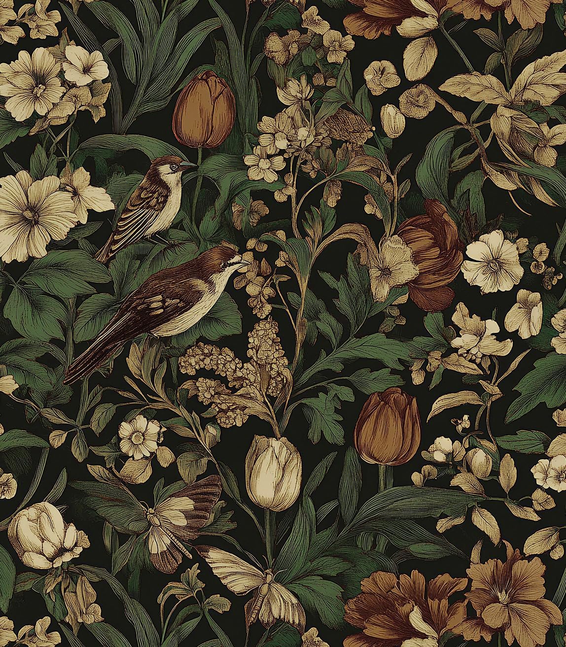 Erfoni 17.3″ x118″ Vintage Floral Peel and Stick Wallpaper Dark F