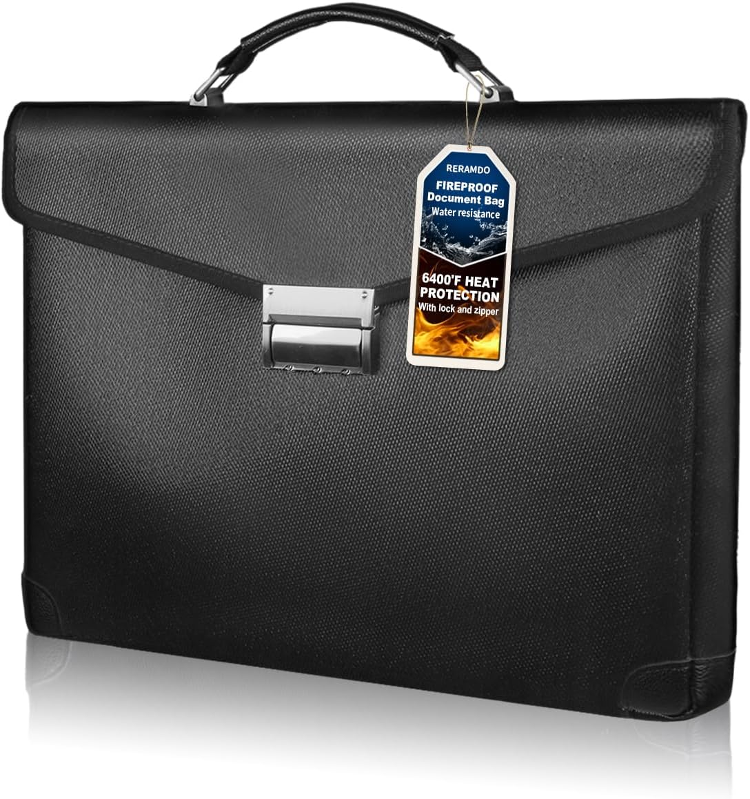 RERAMDO Fireproof Document Bag 14.5″X11″X2.5″ Fireproof Money Bag