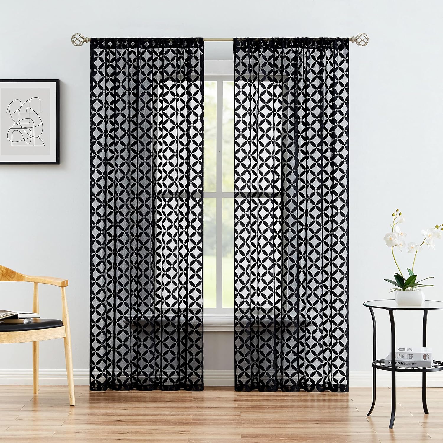 Purainbow Floral Lace Sheer Window Curtain Panels 54 Inches Lengt