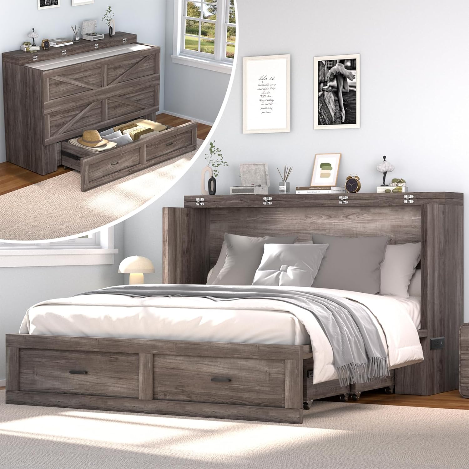 janiry Queen Size Murphy Bed with Charging Station?Murphy Be deal at Amazon