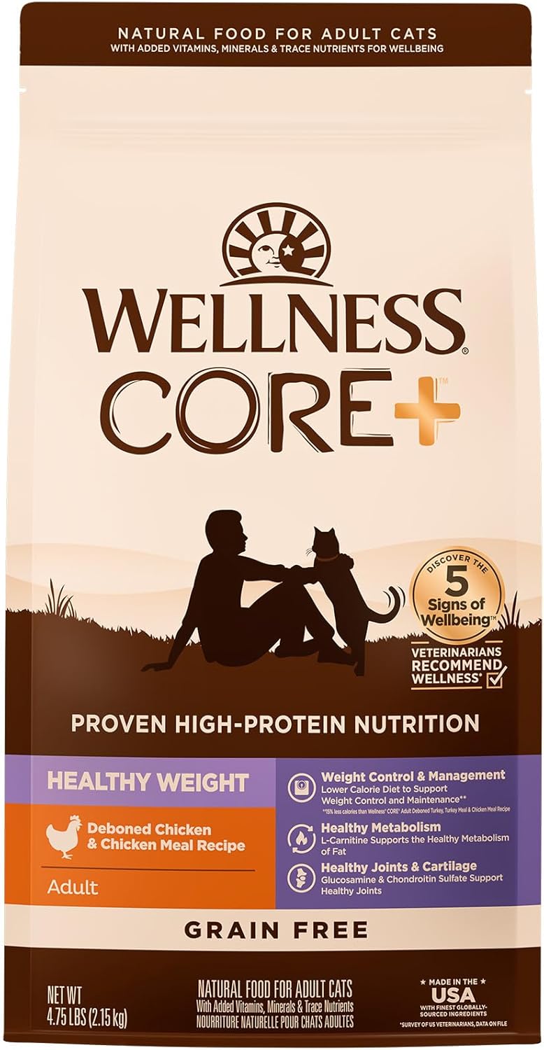 Wellness CORE+ Healthy Weight Adult Dry Cat Food, Natural, G deal at Amazon