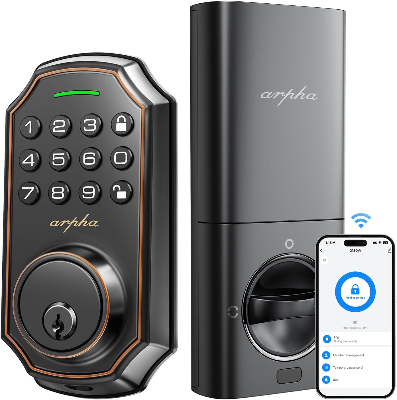Arpha Keyless Entry Door Lock, WiFi Smart Keypad Front Door Deadb